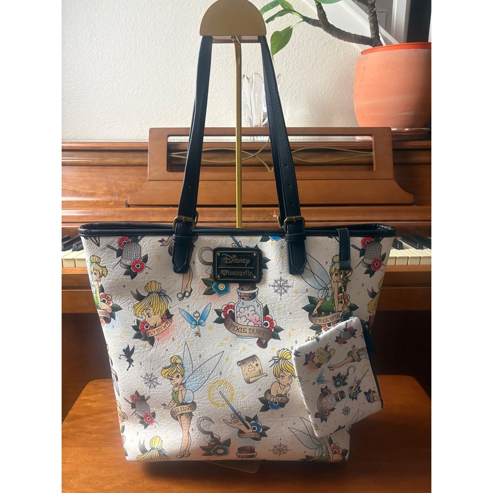 Loungefly‎ Disney Tinker Bell Tote Bag Pixie Dust Print Shoulder Handbag